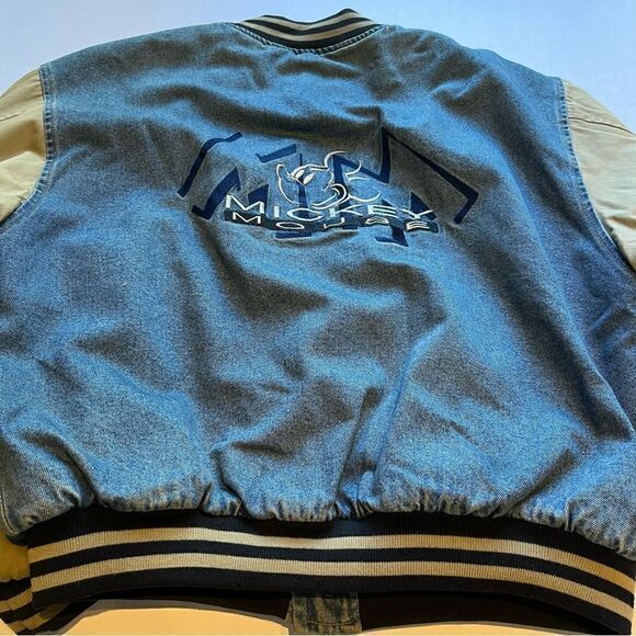 Disney Inc. Rare 90's Men's Mickey Mouse Blue and Tan Denim Varsity Jacket XL - Picture 10 of 13